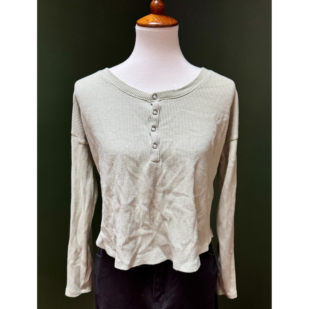 Hollister Green‎ Waffle Knit Long Sleeve Henley Top Women's Size S